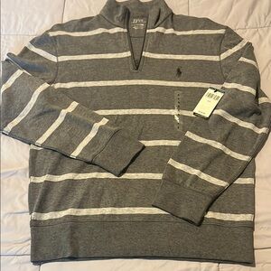 Men’s Polo by Ralph Lauren Gray Striped Sweater Half Zip Size Small NWT